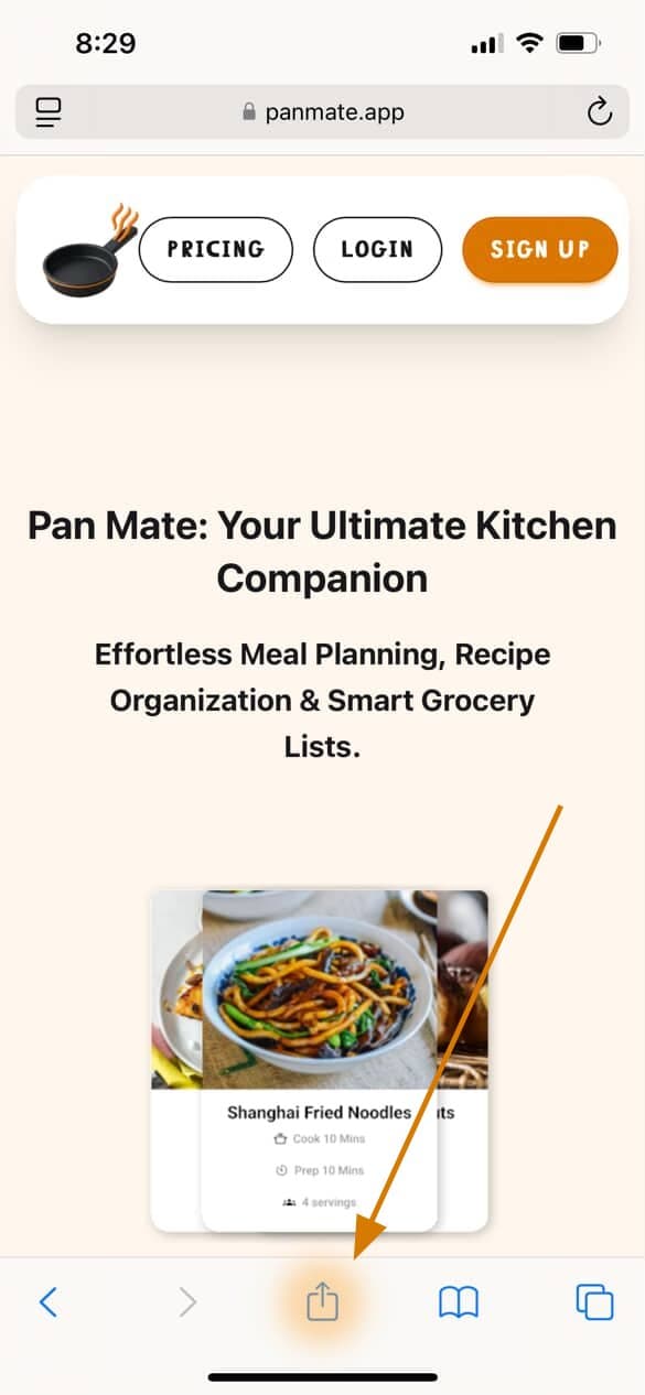 Step 1: Tap the Share button in Safari toolbar