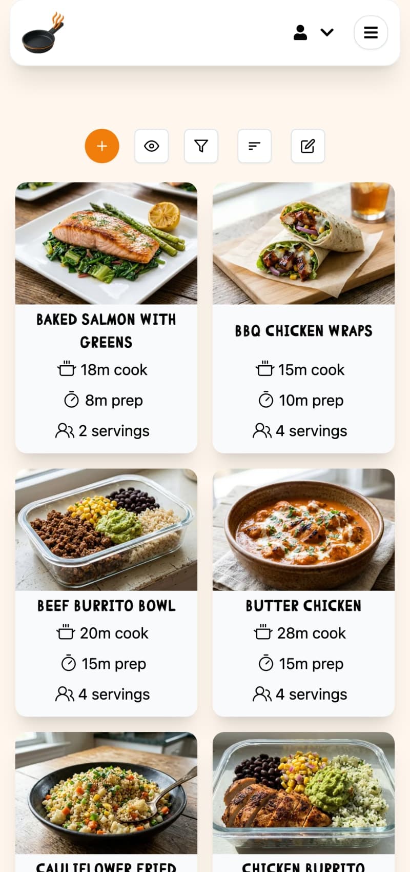 Meals library with organised recipes
